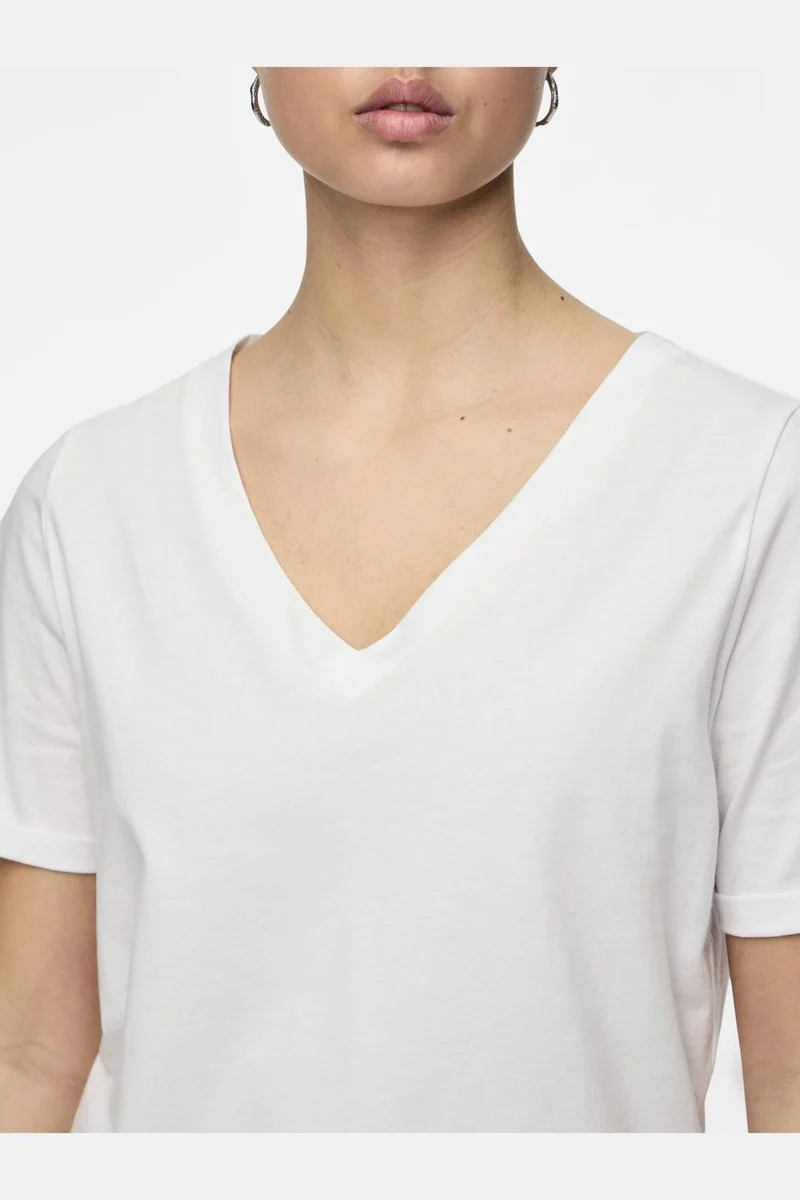 Pieces - Pcria Ss V-Neck Solid Tee - 3783301 Bright White