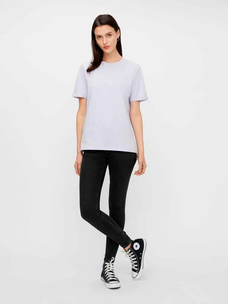 Pieces - PcRia SS Fold Up Solid Tee - Bright white